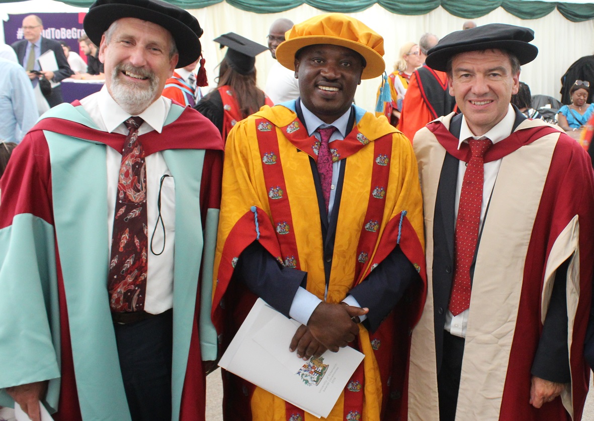 PhD 2018 graduation l Peter Beine with Prof. John Morton and Prof. Andrew Westby