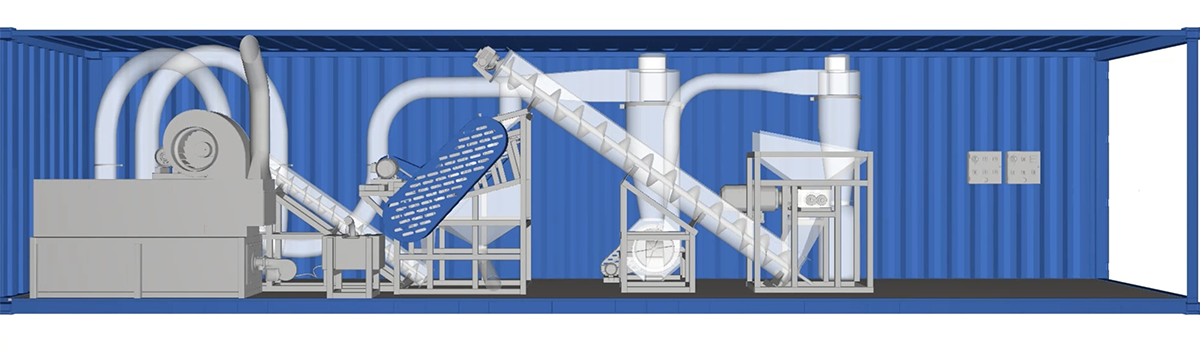 Schematic drawing of the cassava ‘factory-in-a-container’ designed to fit in a shipping container