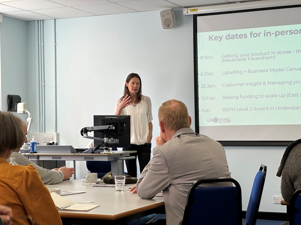 Valerie Pondaven, Food Accelerator Manager, addressing a meeting with a well-prepared presentation.