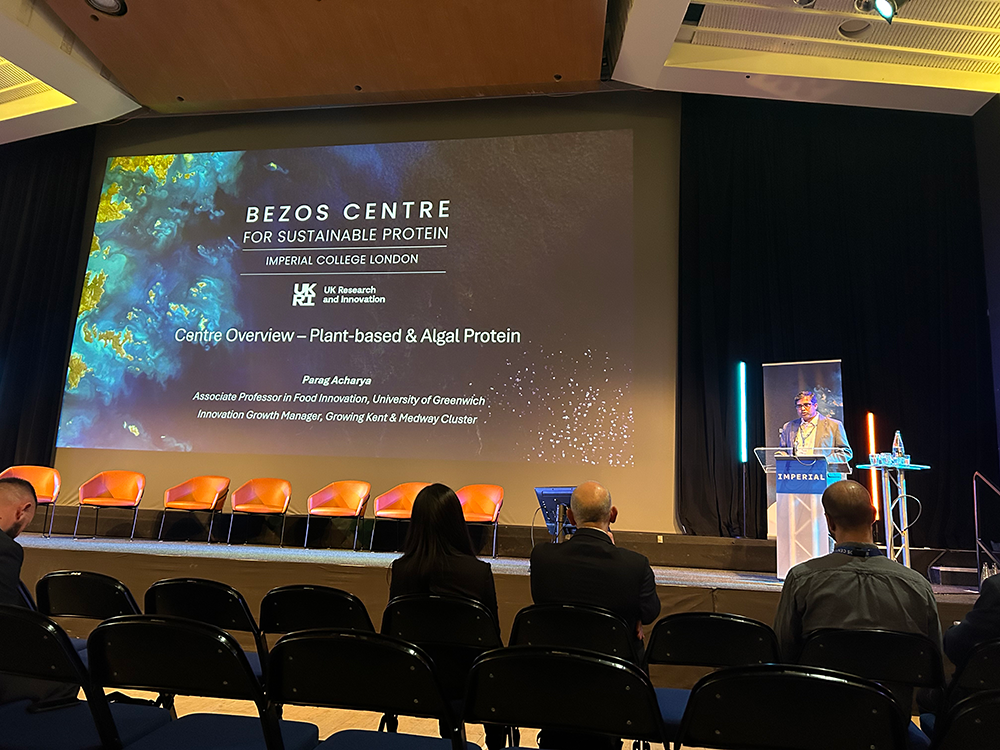Dr Parag Acharya presents a session at the Bezos Centre for Sustainable Protein